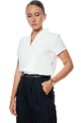 SHORT SLEEVE SHAWL COLLARED TOP - WHITE