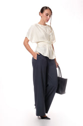 WAIST-CINCHING CROSS-OVER TOP - OFF WHITE