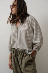 LOOSE FIT BOHO BLOUSE - BLACK STRIPE