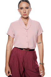 SHORT SLEEVE SHAWL COLLARED TOP - PINK