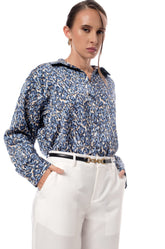 LEOPARD PRINTED OVERSIZED SHIRT - BLUE BEIGE PRINTED