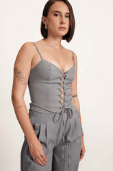 Criss Cross Detailed Top - GREY
