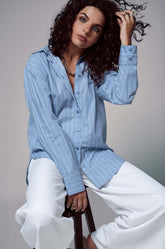 Striped Oversized Shirt - Blue