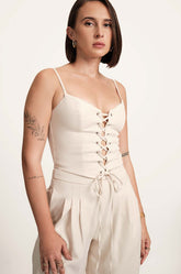 Criss Cross Detailed Top - OFF WHITE
