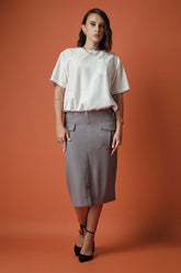 CARGO MIDI SKIRT - LIGHT GREY