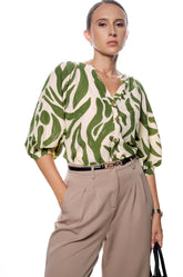 PRINTED BALLON SLEEVE TOP