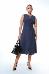 BUTTONED MIDI DRESS - BLUE