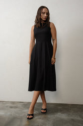 SPAGHETTI STRAP SWING MIDI DRESS - BLACK