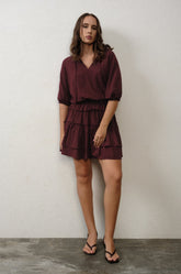 FRILL-TRIMMED MINI DRESS - WINE