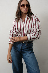 OVERSIZED STRIPED SHIRT - MAROON