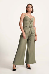 Pleated Flared Pants - GREEN