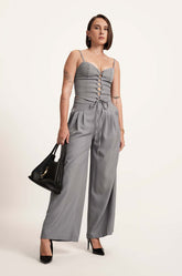 Pleated Flared Pants - GREY
