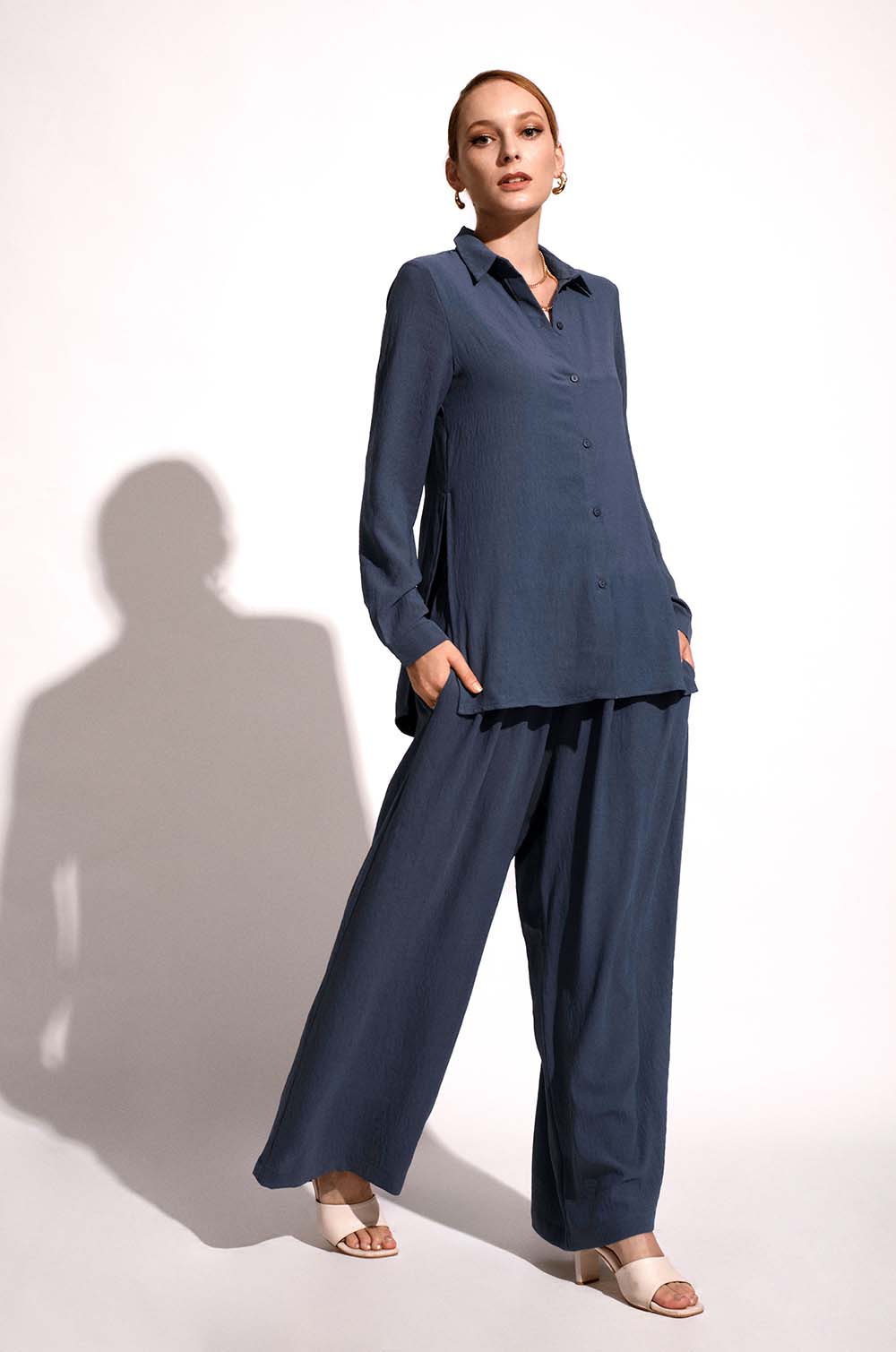 Elasticated Lounge Shirt -  Blue