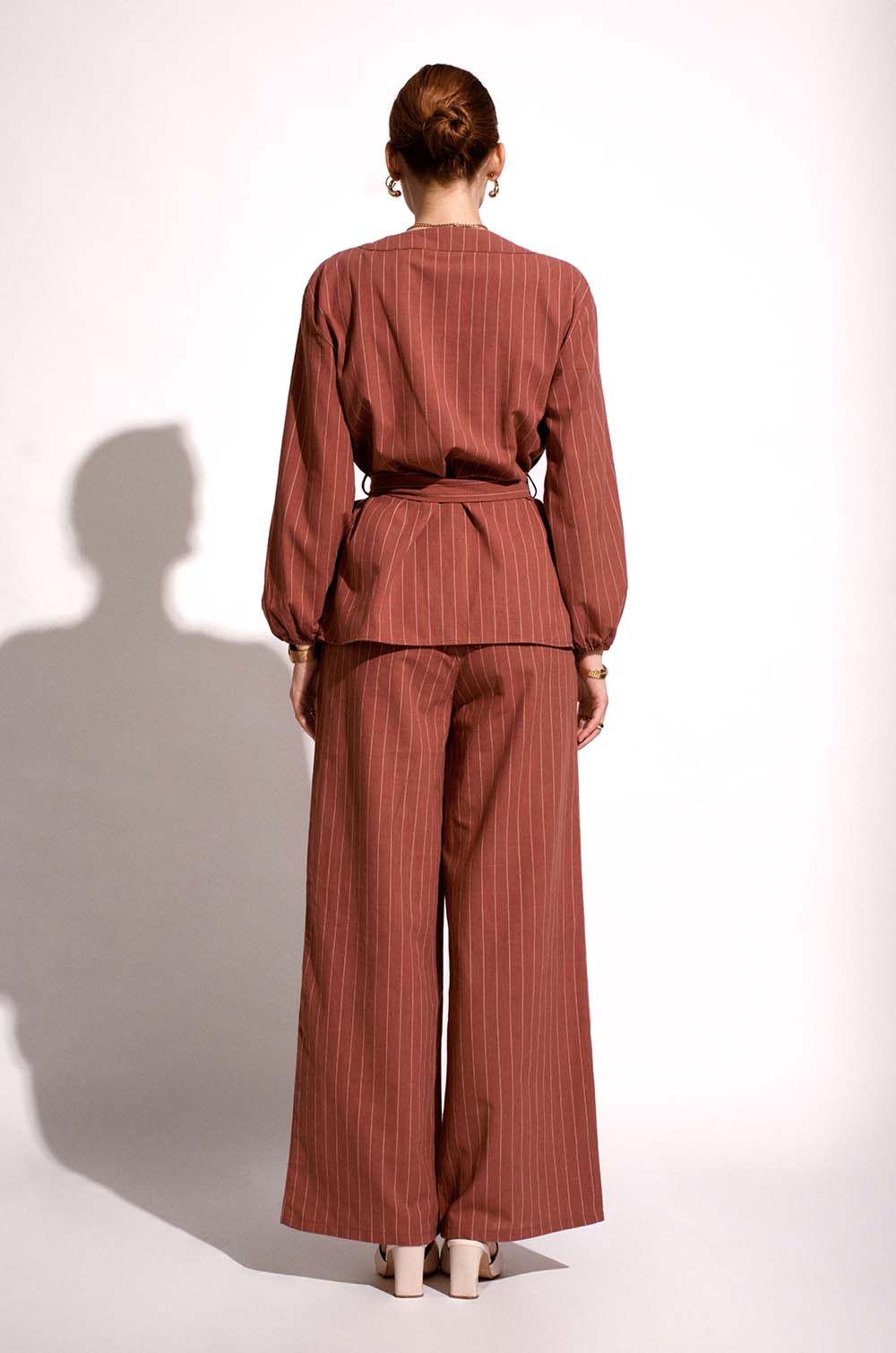 Pinstriped Pants - Brick Red