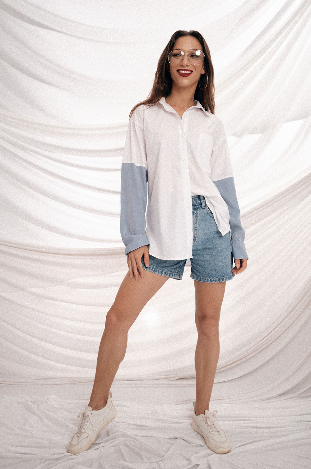 Contrast Sleeve Oversized Shirt