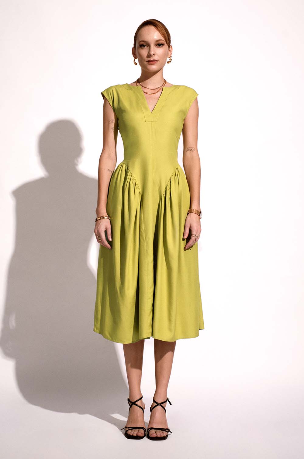 Waist Accentuated Dress-Green