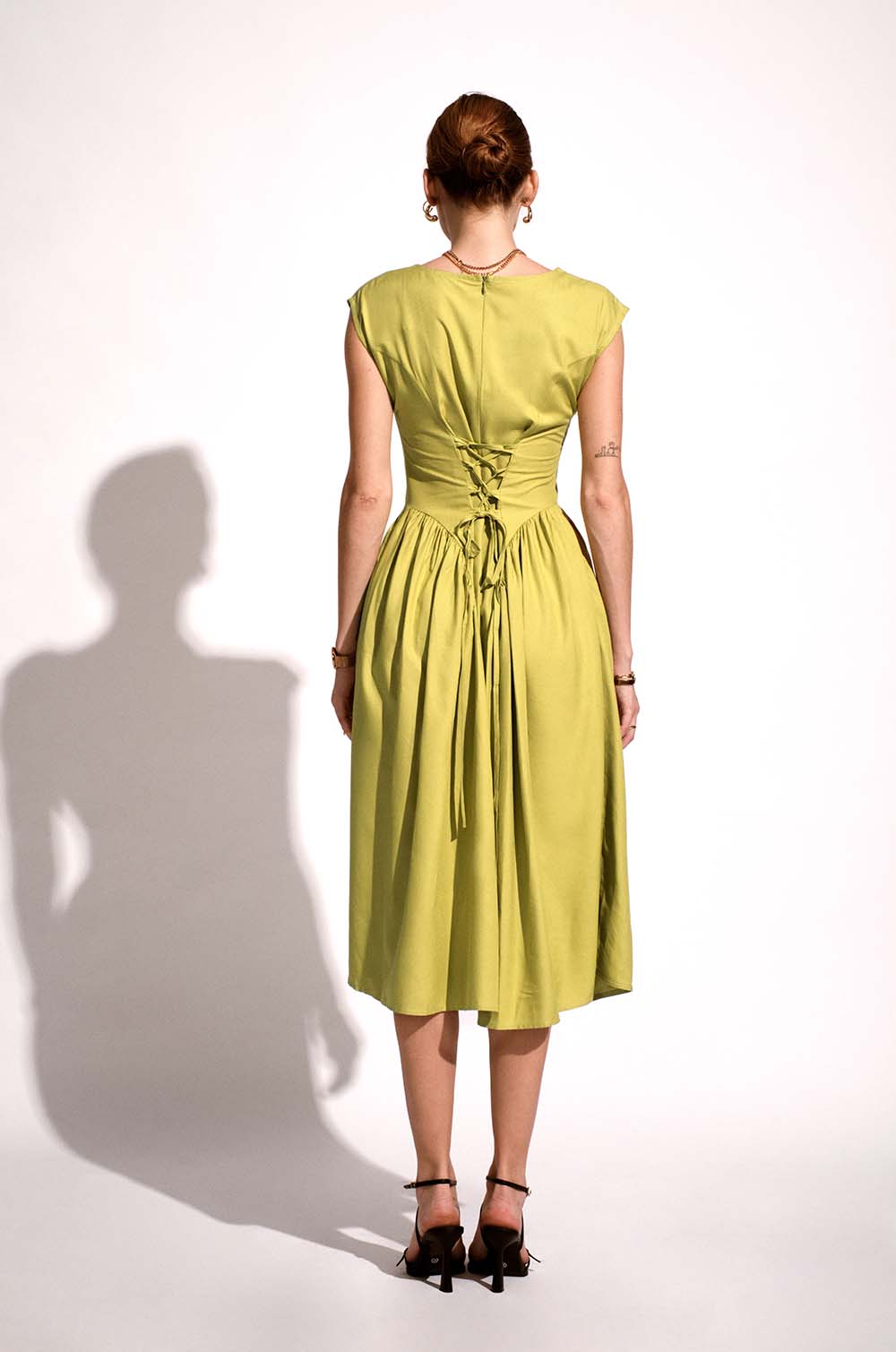 Waist Accentuated Dress-Green