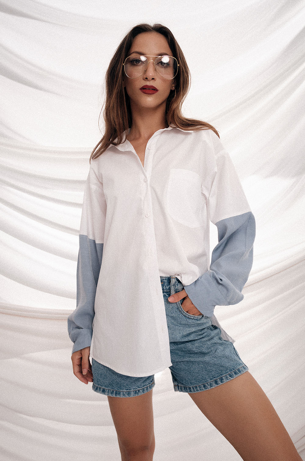 Contrast Sleeve Oversized Shirt