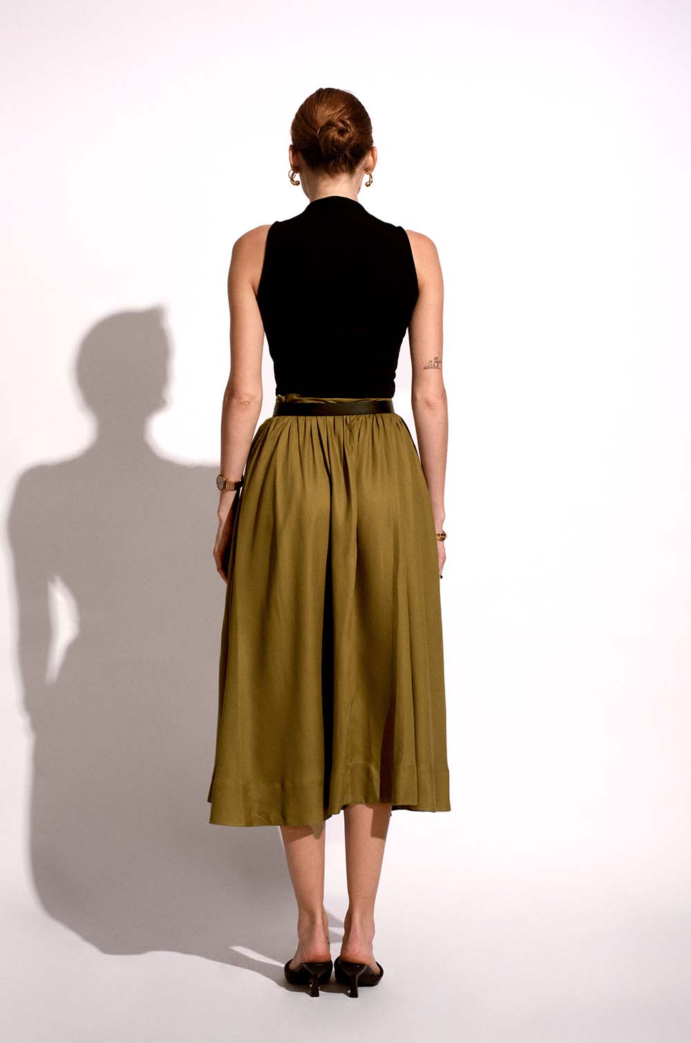 Flared Midi Skirt-Green