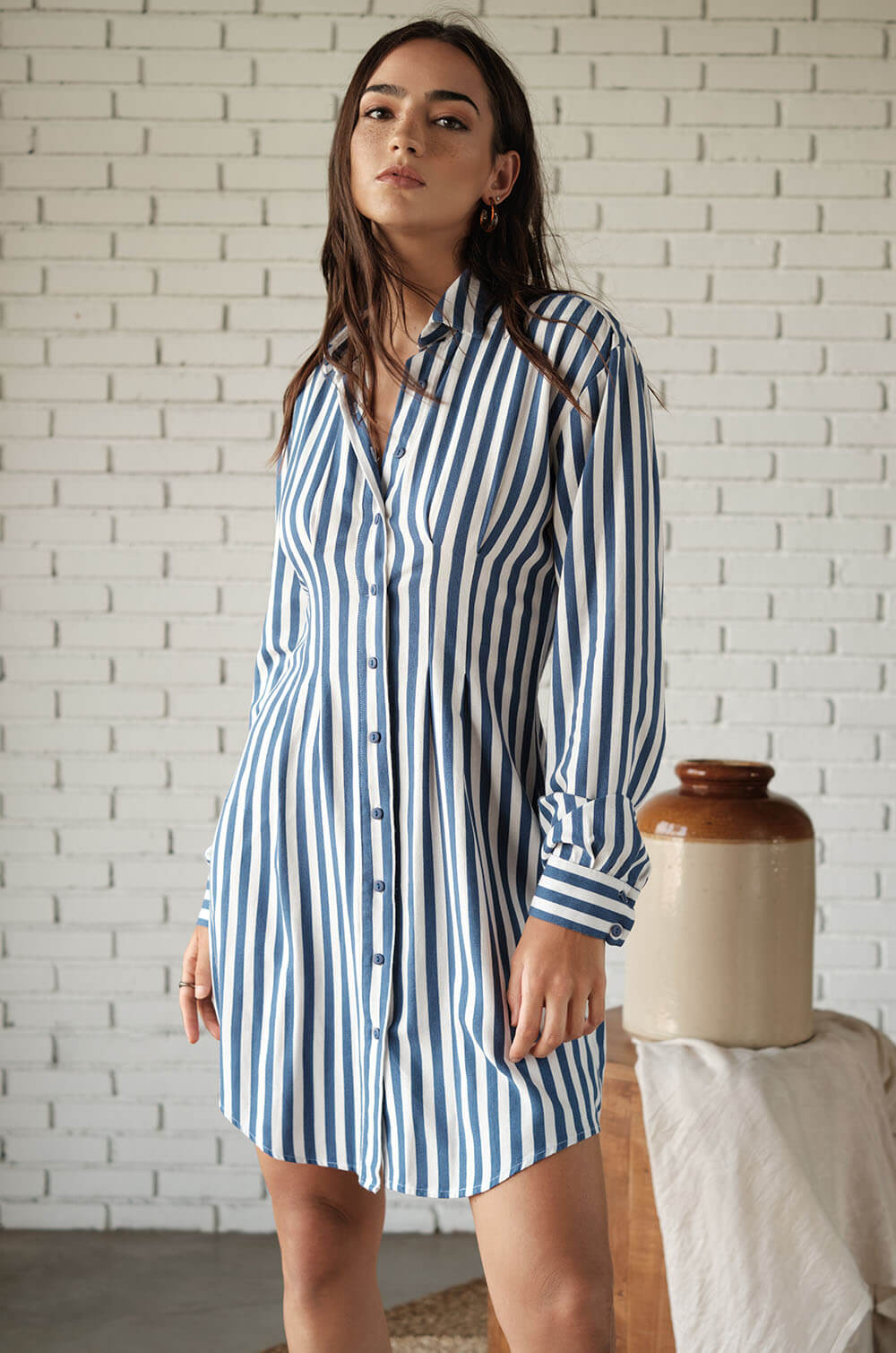 Cinched Waist Linen Dress