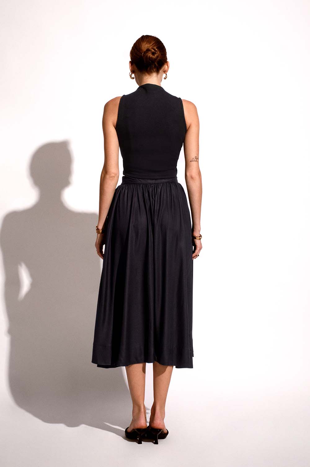 Flared Midi Skirt-Black