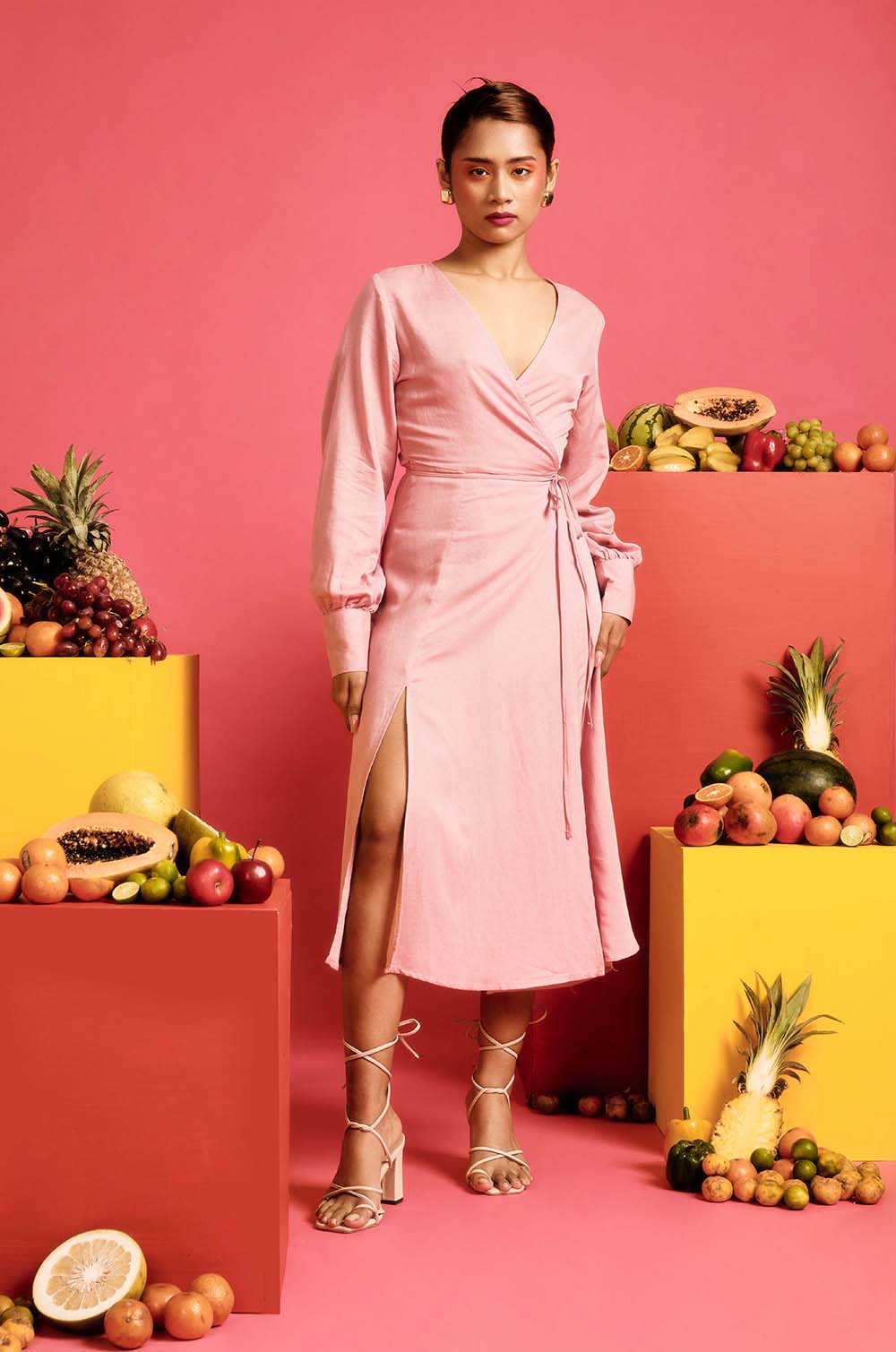 Wraparound Midi Dress - Pink