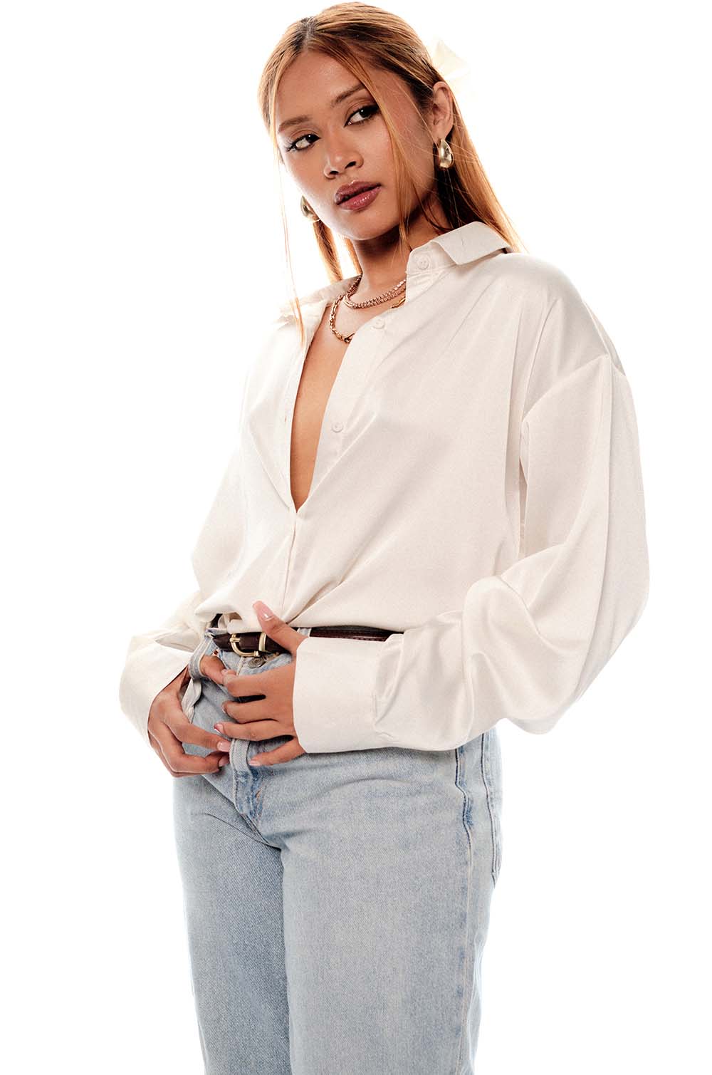 Satin Oversized Shirt Off White