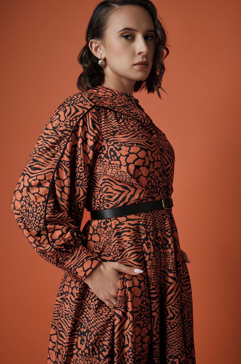 PRINTED MIDI DRESS