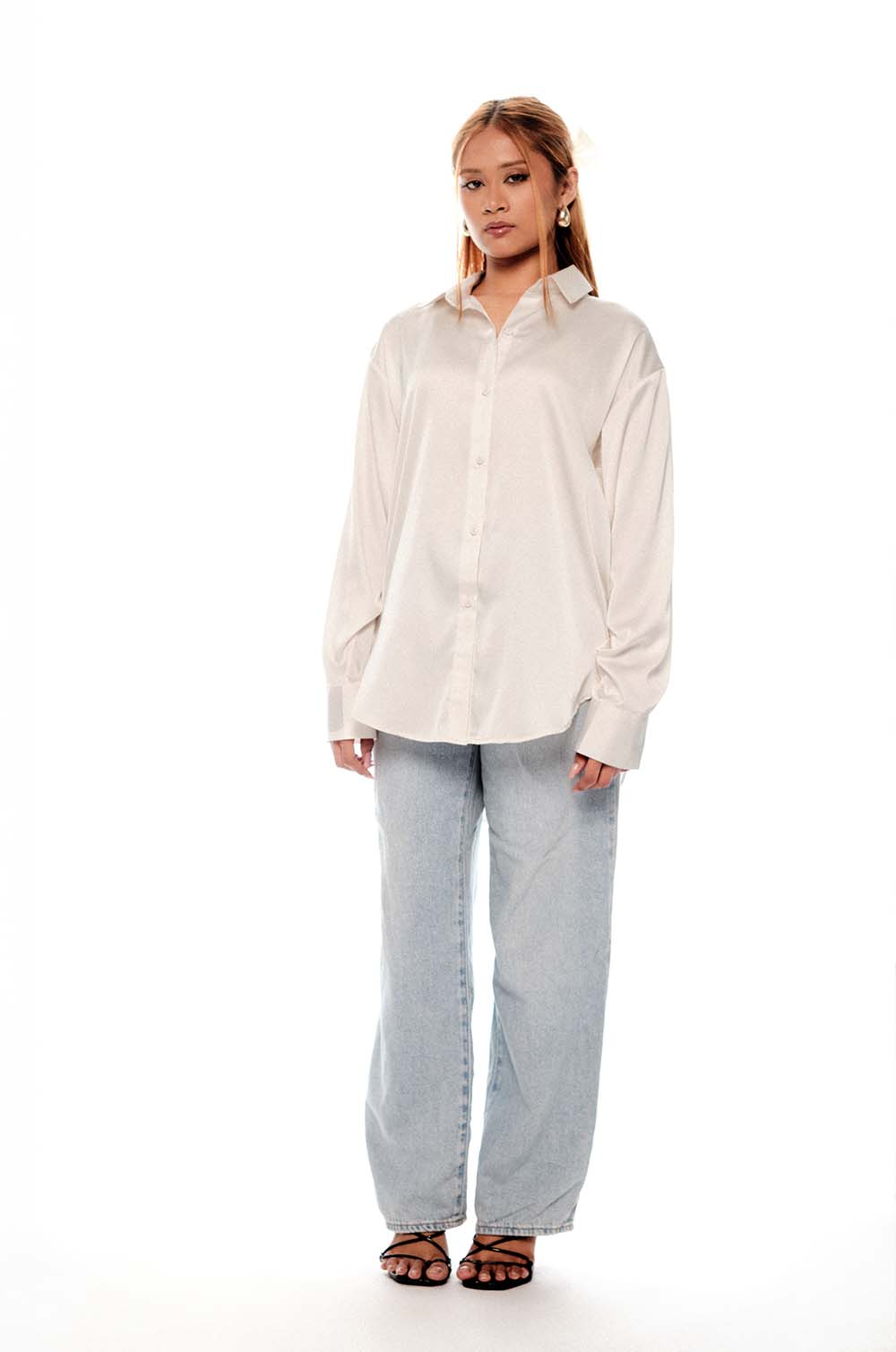 Satin Oversized Shirt Off White