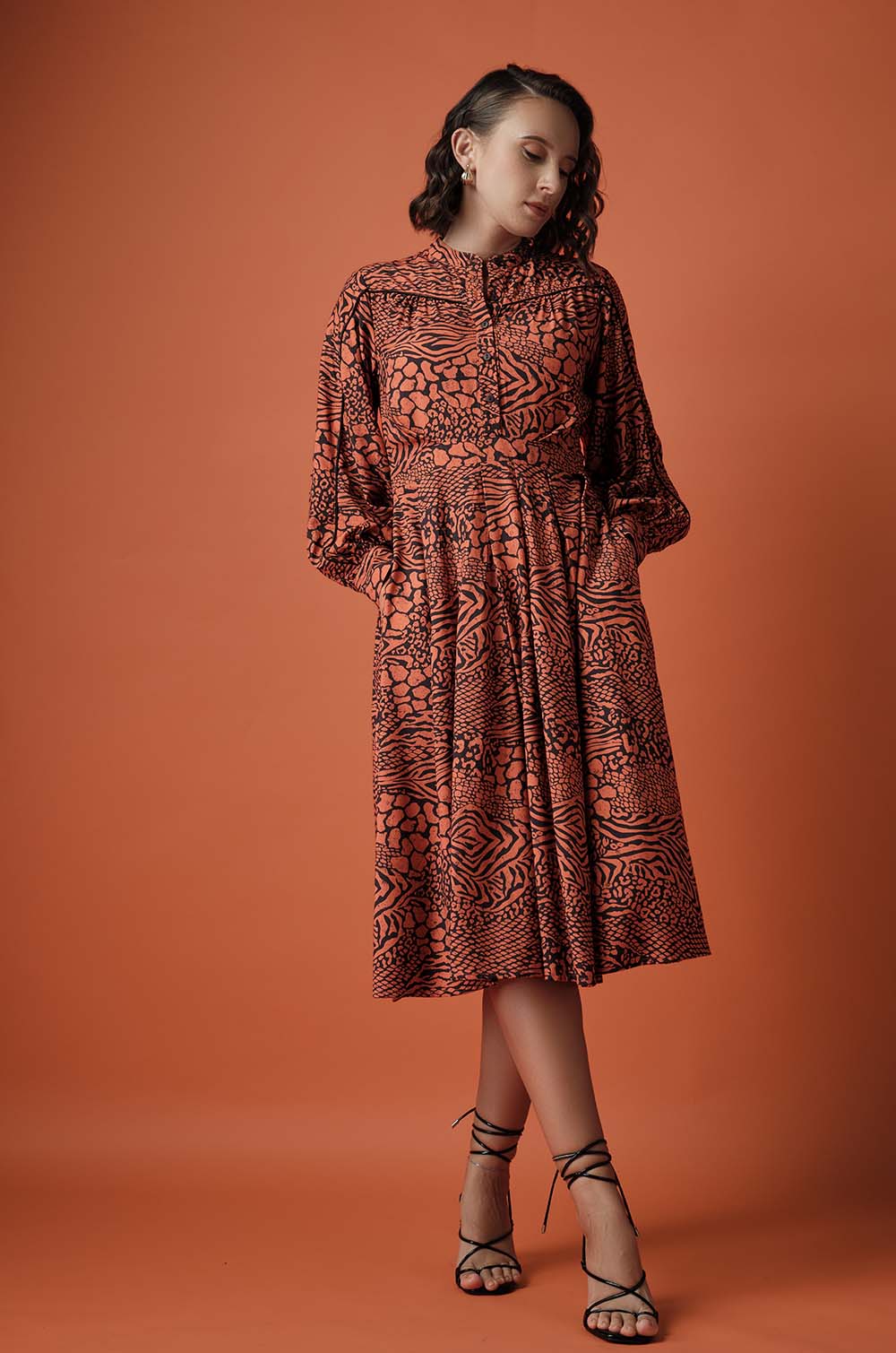 PRINTED MIDI DRESS