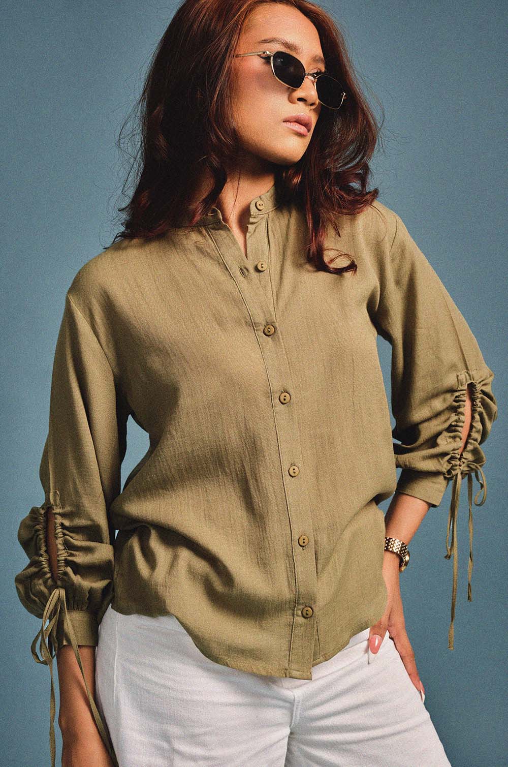 Sleeve Detailed Top- Olive