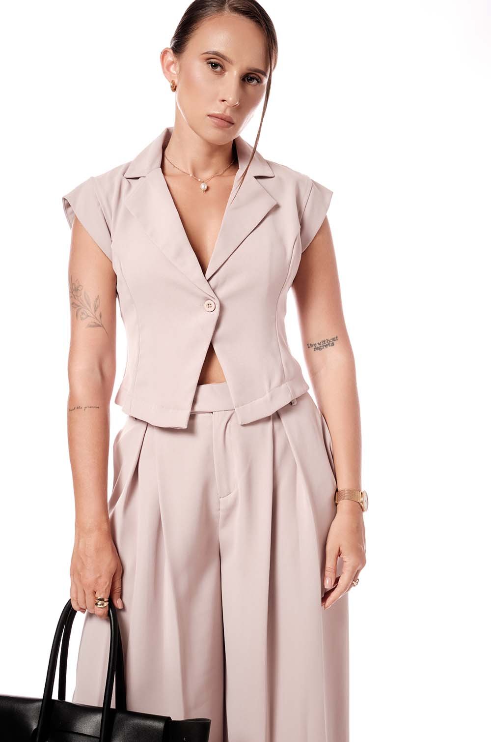 EXTENDED SLEEVE VEST - BEIGE