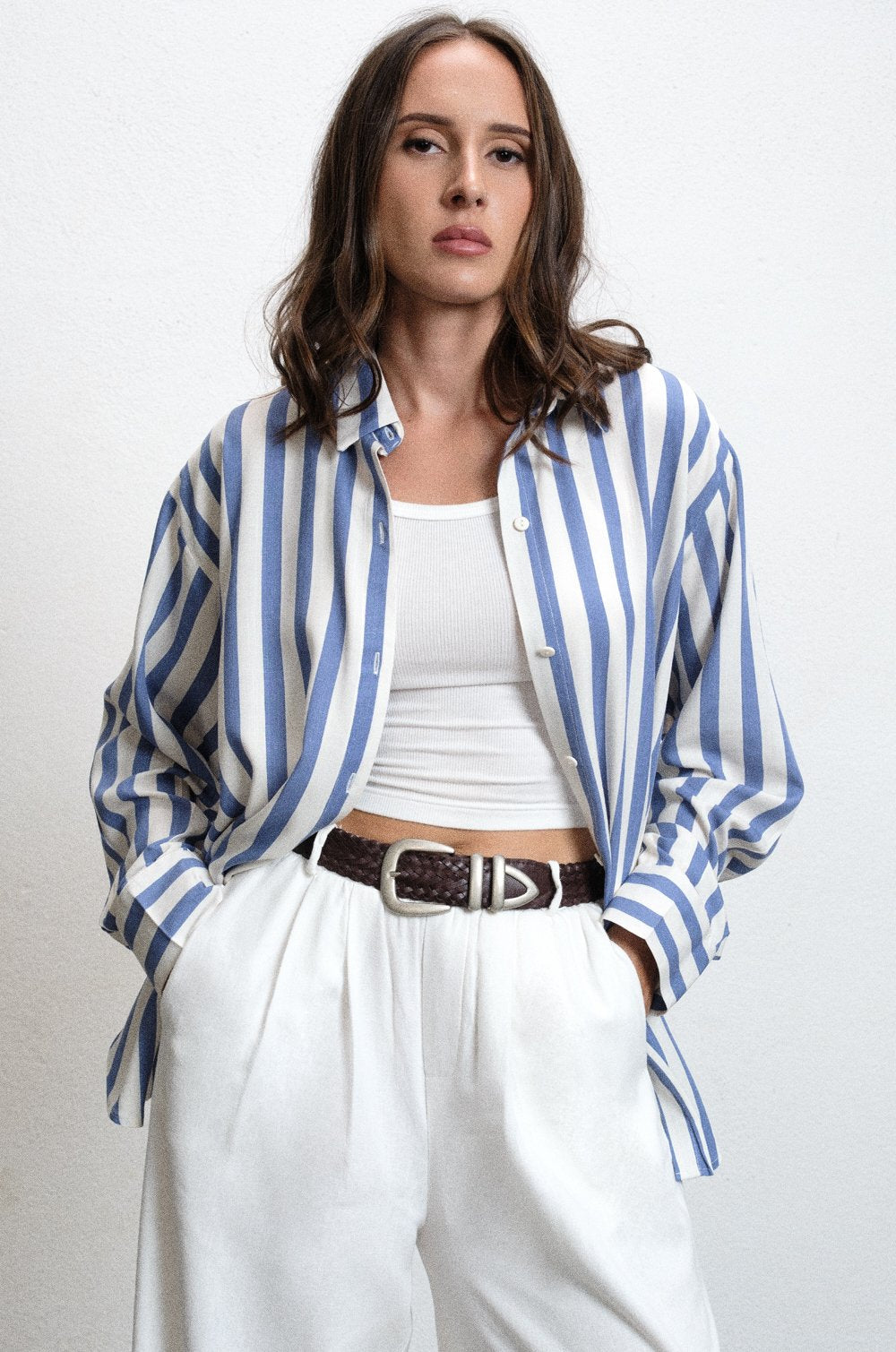 STRIPED OVERSIZED SHIRT - BLUE & WHITE STRIPE