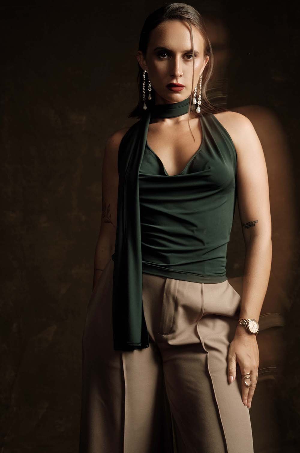 SHAWL NECK TOP - GREEN