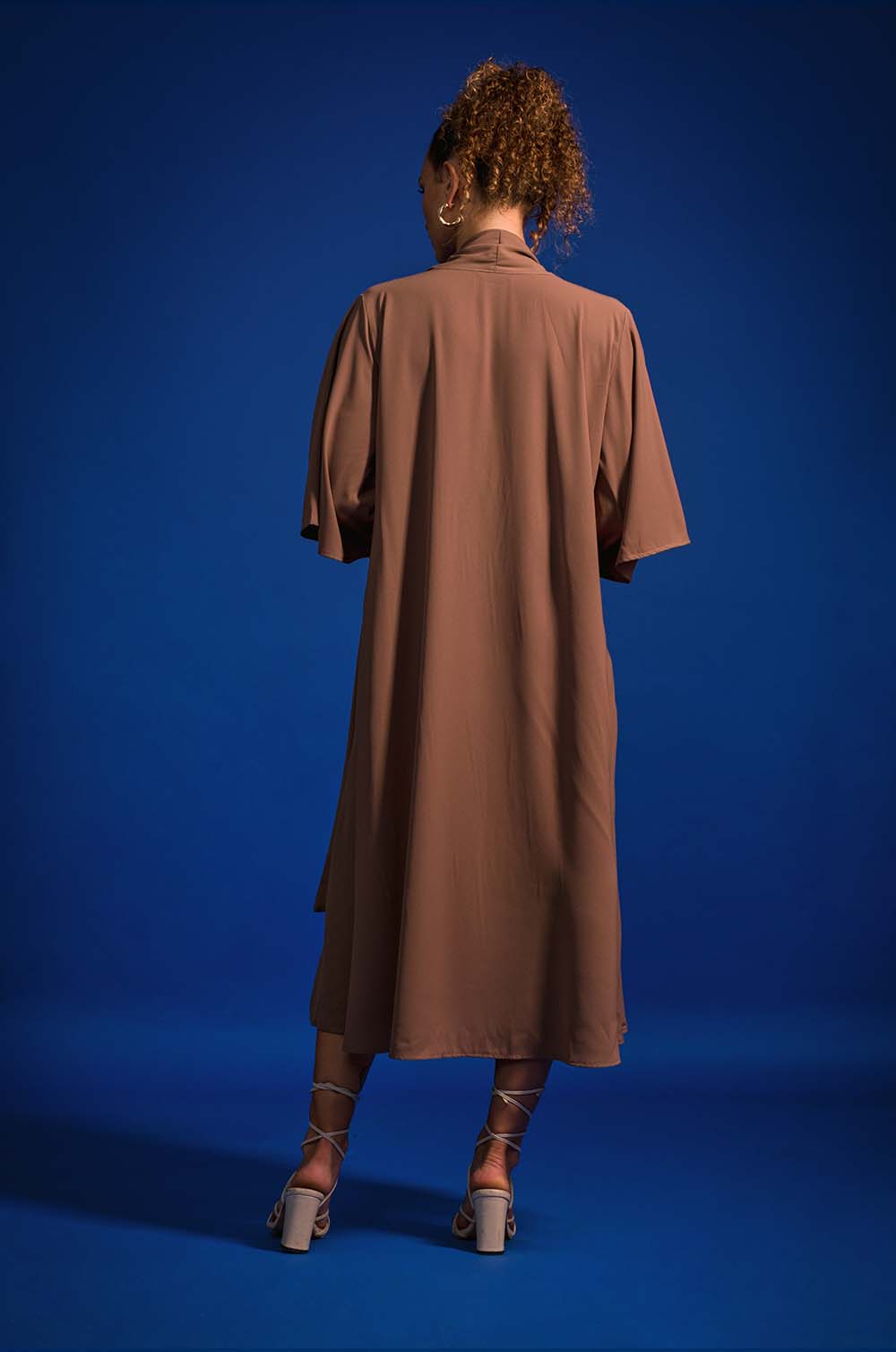 Mock Shawl A-line Dress - Brown