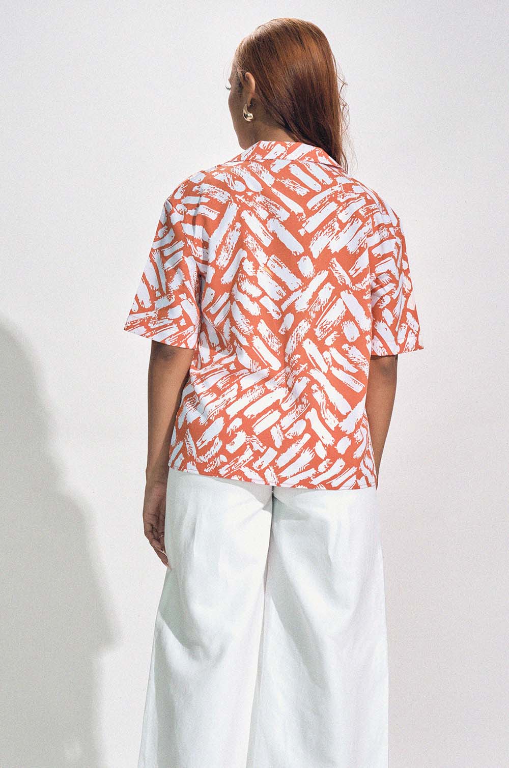 Lapel Collar Printed Shirt - Orange