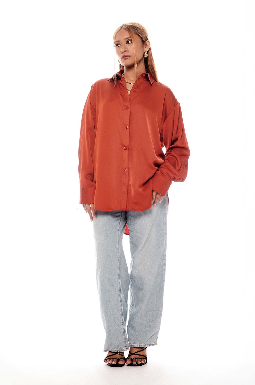 Satin Oversized Shirt Orange