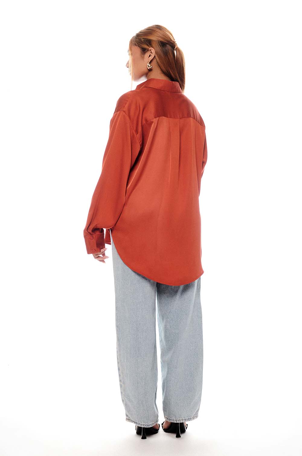 Satin Oversized Shirt Orange