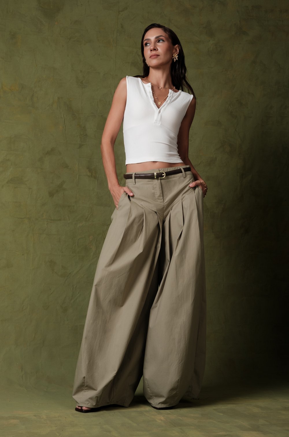 PLEATED BALLOON PANT - KHAKI