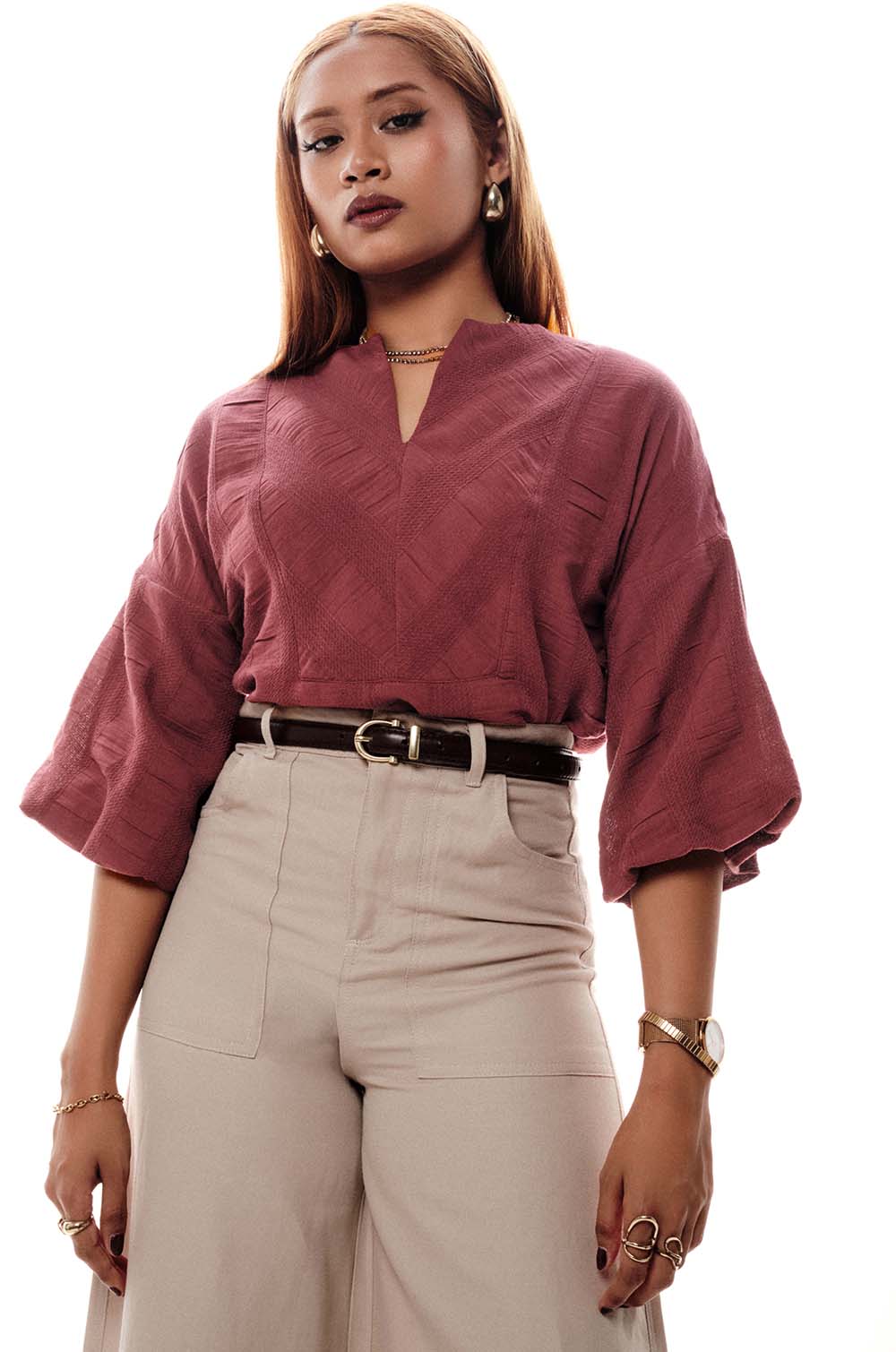 Balloon Sleeve Top Maroon