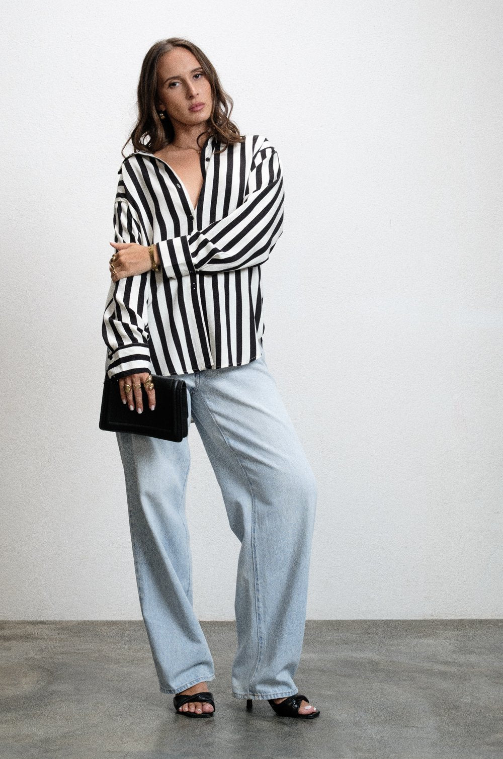 STRIPED OVERSIZED SHIRT - BLACK & WHITE STRIPE
