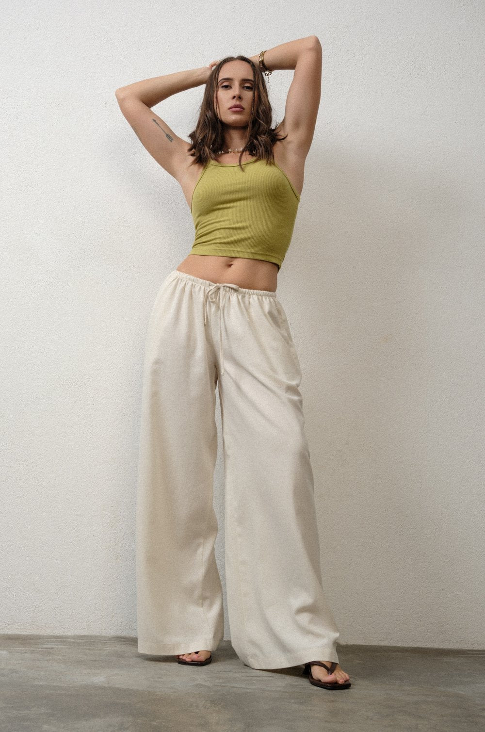 LOW RISE LINEN PANT
 - BEIGE
