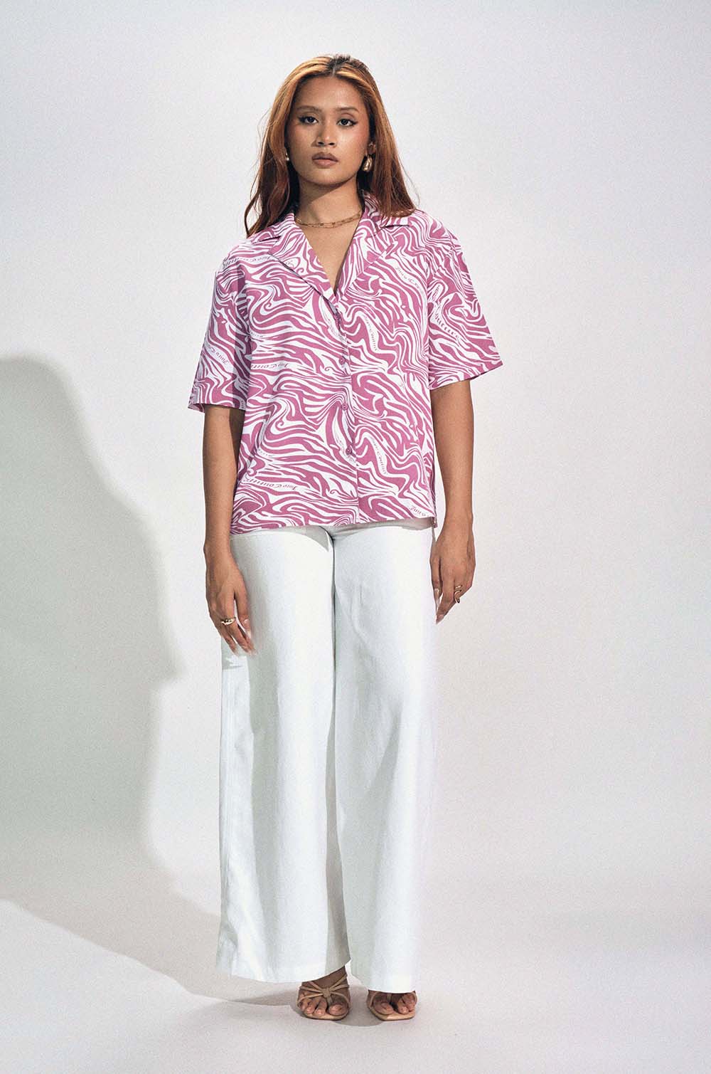 Lapel Collar Printed Shirt - Pink