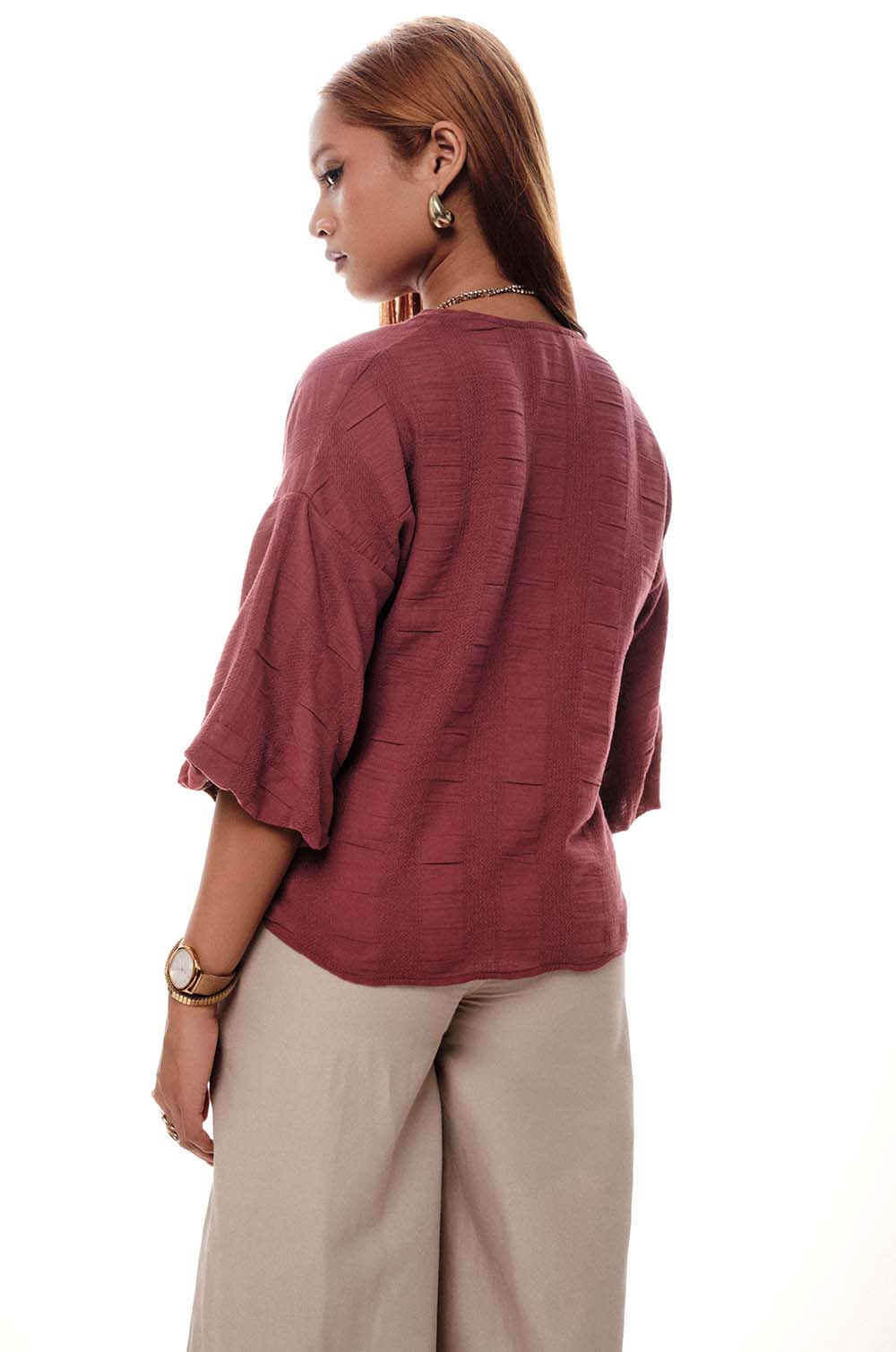 Balloon Sleeve Top Maroon