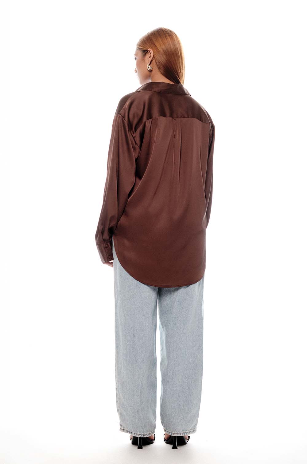 Satin Oversized Shirt Brown