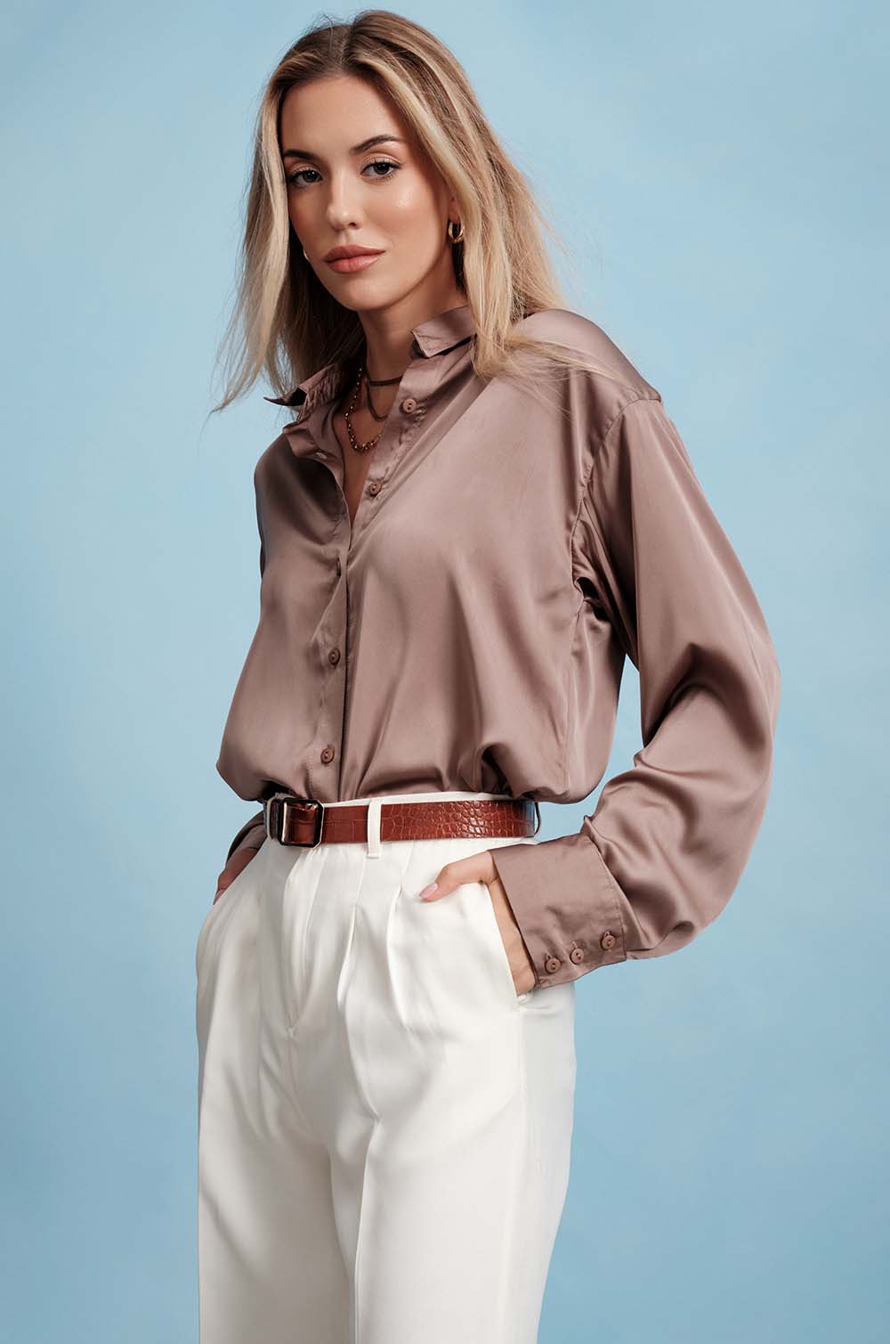 Satin Oversized Shirt - Champagne