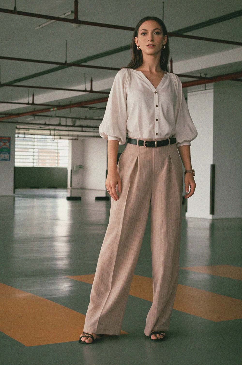 Pin Stripe Tailored Pant-Beige