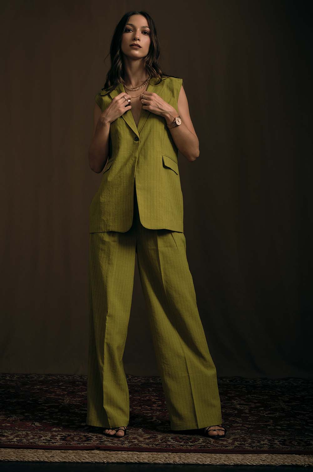 Tailored Waist Coat & Pant Suit - Lime