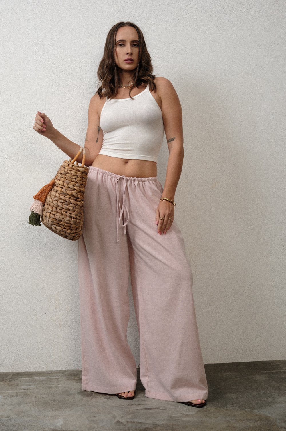 LOW RISE LINEN PANT
 - LIGHT PINK