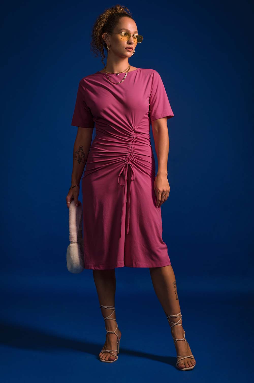 Ruched T-shirt Dress - Pink